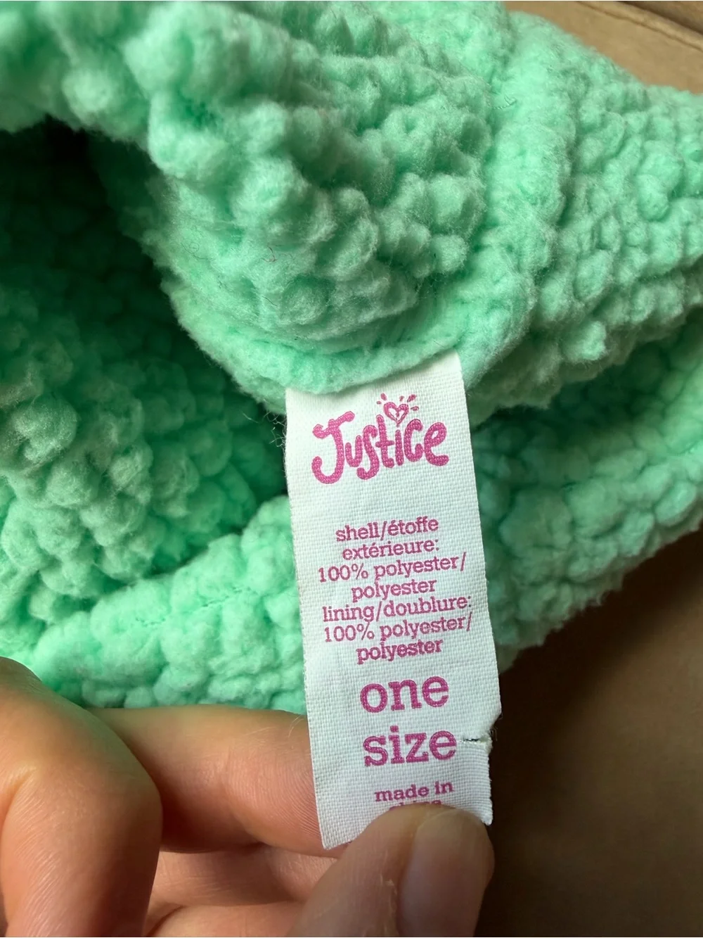 Justice Girls Hand Warmer Muff Cat Print Blue Tiger Sherpa Lined One Size
